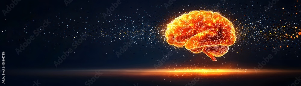 Poster digital brain emergence glowing neural network visualization futuristic space abstract art