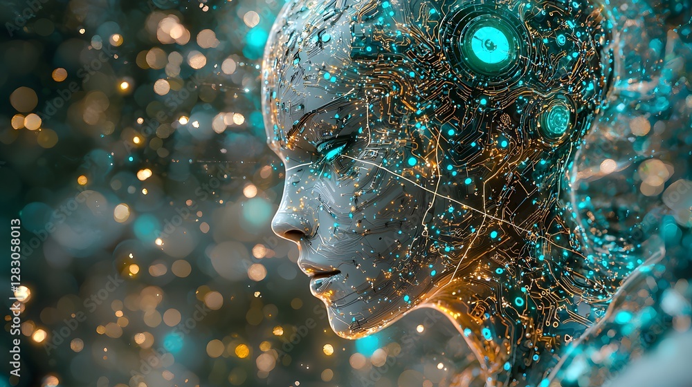 Aufkleber humanoid robot development futuristic lab digital art tech environment close-up view ai innovation s