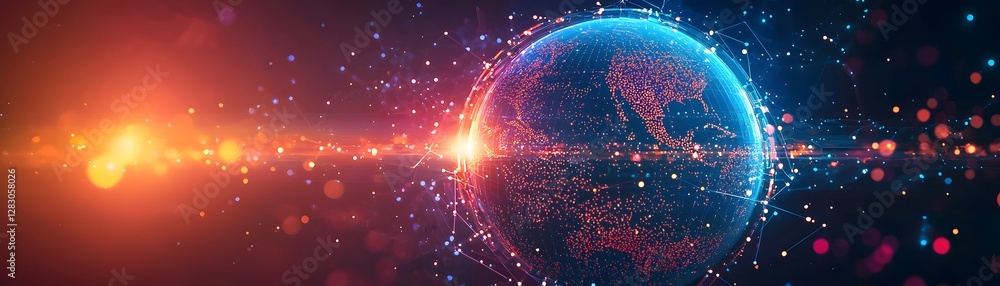 Poster global ai cloud system analyzing earth data in a digital landscape environment from a futuristic vie