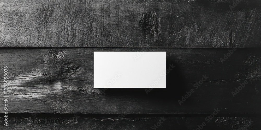 Poster minimalist business card mockup on a textured dark wood background featuring a clean white card cent