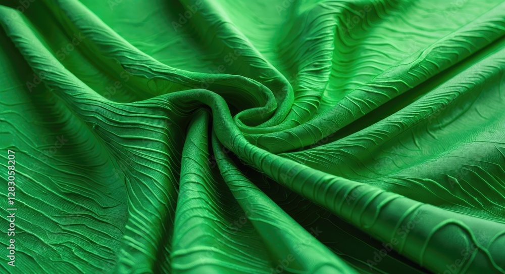 Poster textured green fabric with intricate wave patterns draped elegantly showcasing its rich color and lu