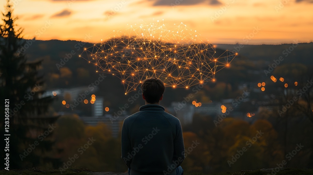 Poster augmented reality researcher visualizing deep learning insights scenic location technology content o