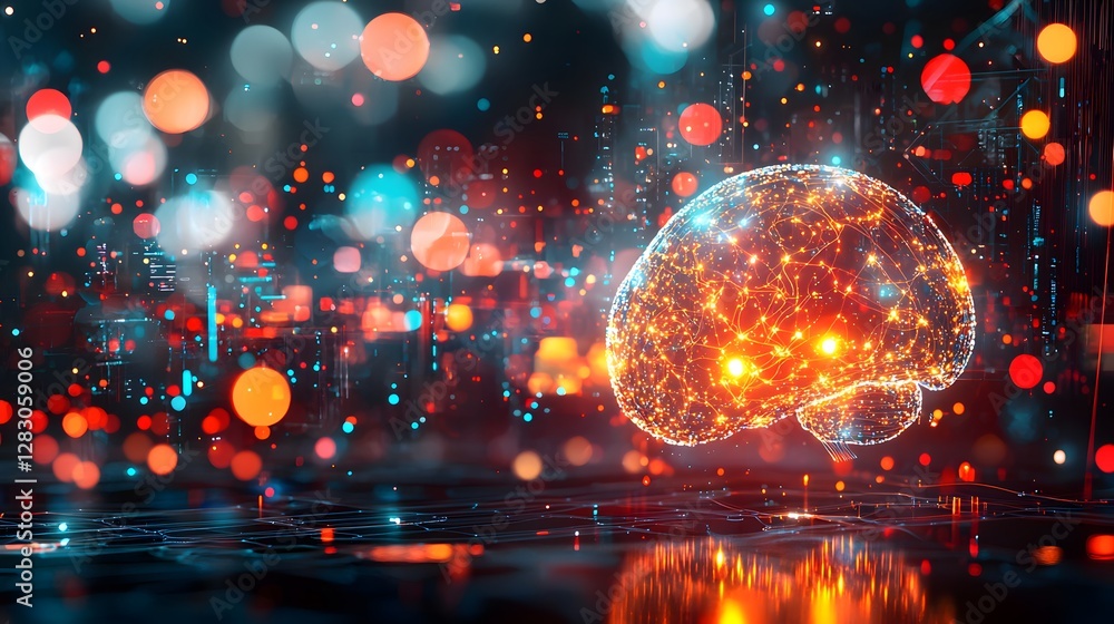 Aufkleber robotic brain with glowing neural connections digital lab graphic illustration futuristic environmen