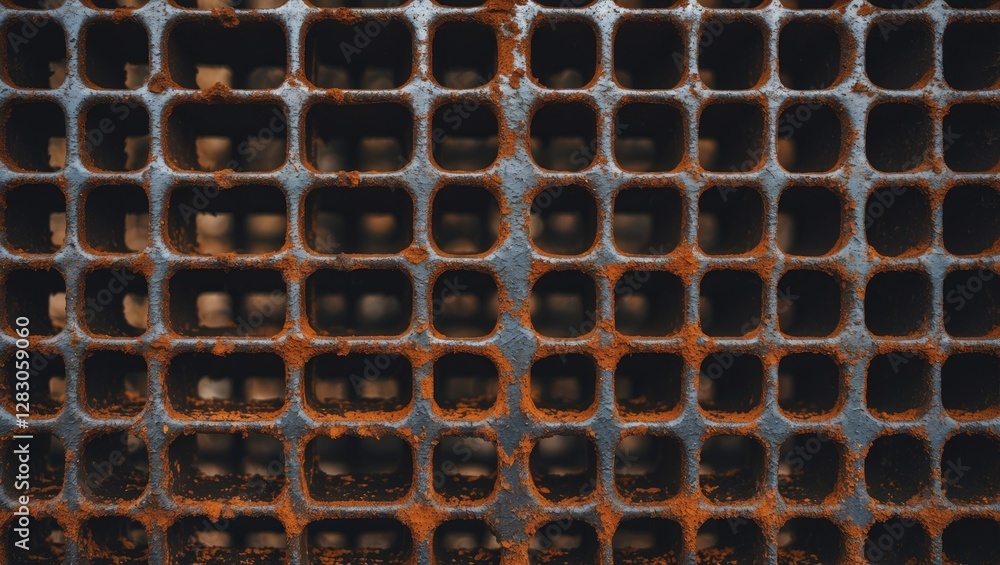 Poster rusty metal grate texture with a grunge finish showcasing detailed patterns and aged surface element