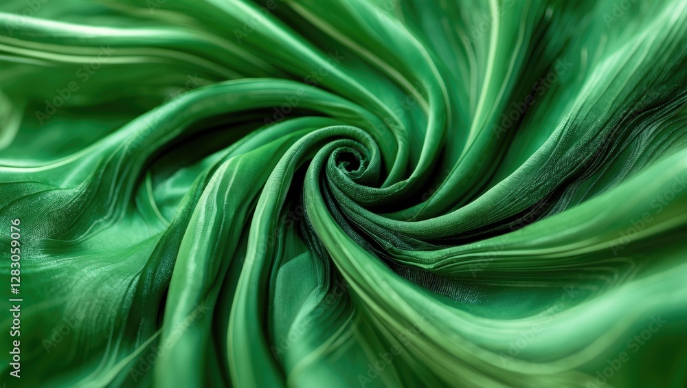Poster spiraled green fabric texture with soft spin blur effect for dynamic background use