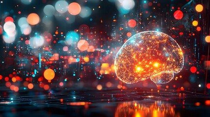 Robotic brain with glowing neural connections digital lab graphic illustration futuristic environment close-up view advanced technology