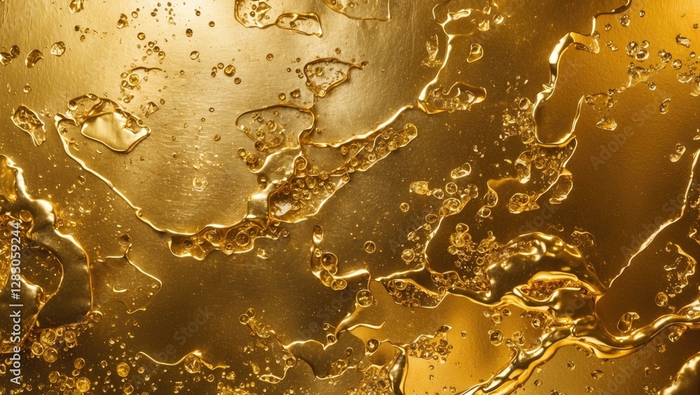 Poster golden metallic texture with bubbles and reflections creating a luxurious and elegant background ide