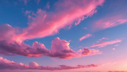Fototapeta premium Serene Dawn Sky with Light Pink and Purple Clouds Against a Blue Background Creating a Cotton Candy Aesthetic at Sunrise