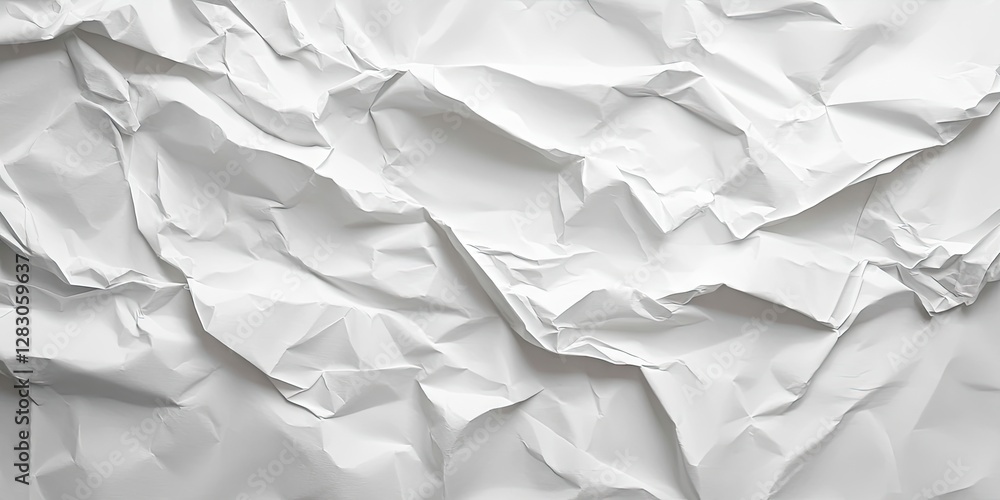 Aufkleber Crumpled white texture paper background featuring irregular folds and shadows creating an abstract design ideal for modern graphic use.