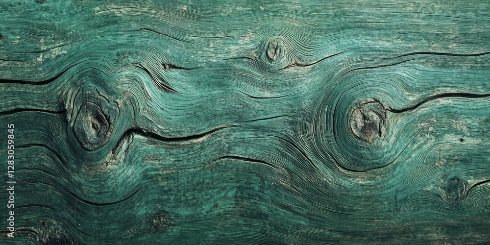 Poster weathered green wood texture with intricate patterns showcasing deep grooves and knots in rich green