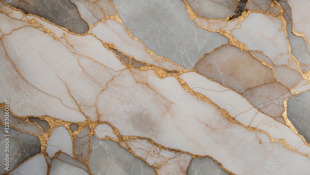 Poster neutral colored marble texture with golden veining pattern in natural stone surface design. high res