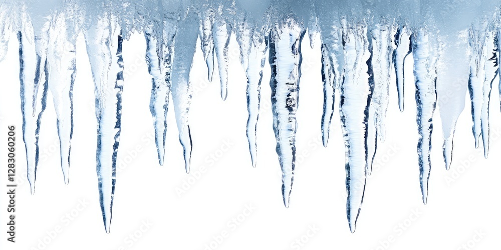 Aufkleber Bright and clear icicles hanging down from a white background with sharp edges and varying lengths creating a wintery atmosphere.