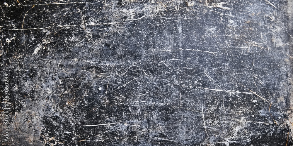 Leinwandbilder Scratched dark linoleum wall texture with deep grooves and weathered surface showing a blend of black and grey tones for dramatic background use