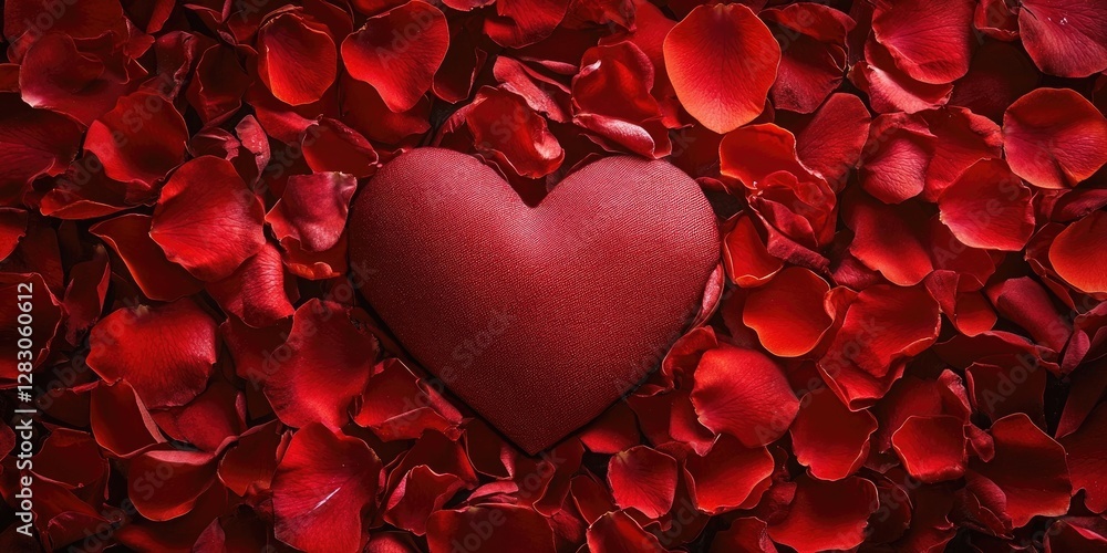 Aufkleber vibrant red heart centerpiece surrounded by a bed of lush red rose petals creating a romantic backdr