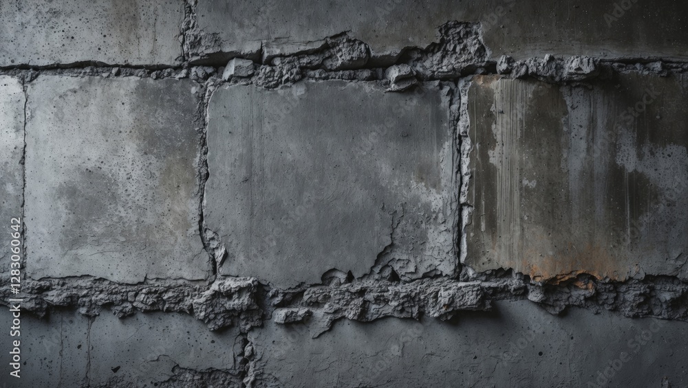 Poster grunge concrete wall background with textured uneven surface showcasing cracks and weathered details