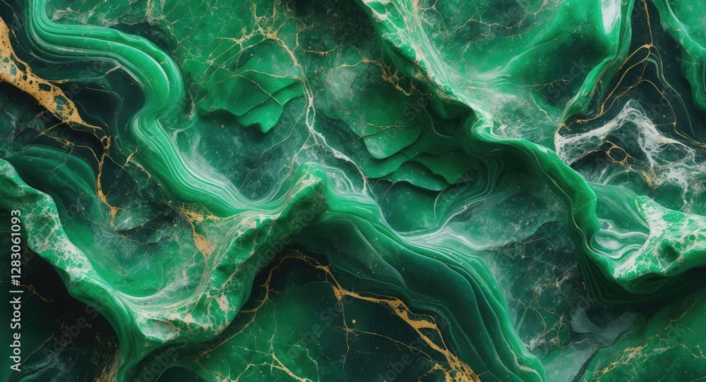 Poster elegant green marble texture with intricate patterns and golden veins for background or design use.