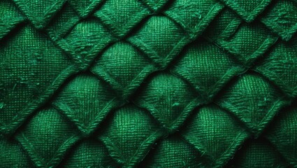 Green tweed jacquard fabric texture with intricate patterns and rich colors perfect for design and textile backgrounds
