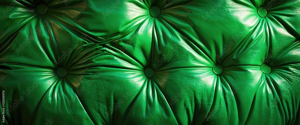 Poster textured green leather upholstery with deep button tufting creating a luxurious and vibrant backgrou