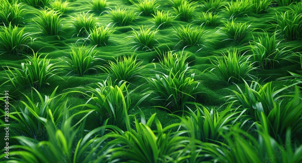Aufkleber dense lush green grass with texture and depth in a natural setting under soft lighting.