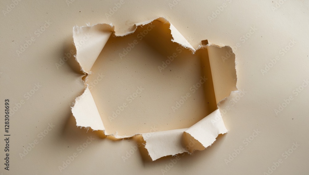 Poster torn paper with a jagged edge revealing a blank beige background creating a textured frame for desig