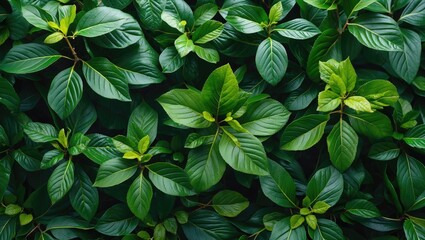 Lush green foliage creating a vibrant natural background highlighting the beauty of tropical leaves and plant life.