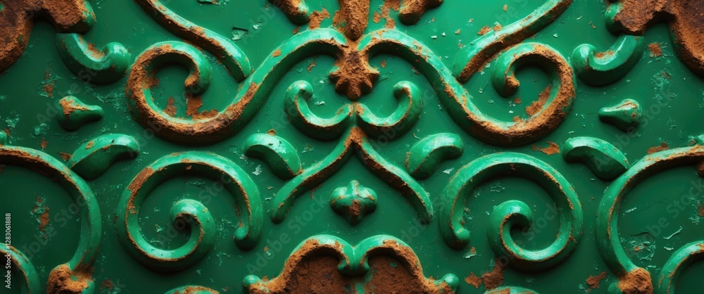 Poster vintage green metallic texture background featuring intricate patterns with rust and scuffs showcasi
