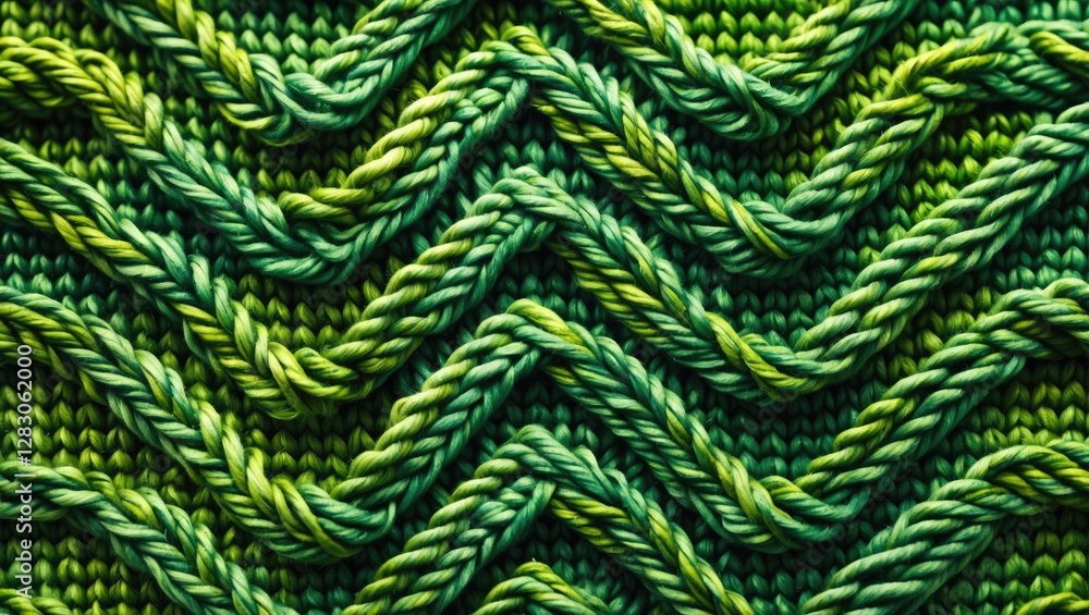 Poster textured green knitting pattern showcasing vibrant shades of green, ideal for creating a calming bac