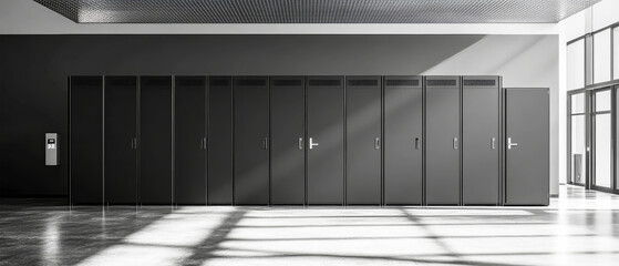 Obraz premium Modern data center with sleek cabinets and servers showcasing advanced IT technology in a spacious interior