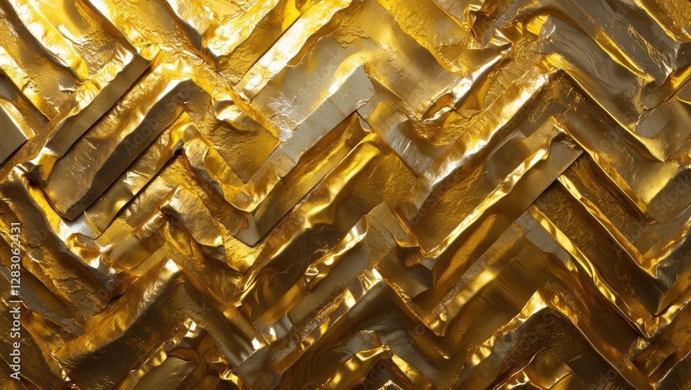 Poster textured gold metallic zigzag pattern background with layered foil finishes creating a dramatic visu