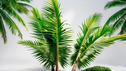 Fototapeta premium Lush green coconut fronds gracefully arranged against a clean white background showcasing tropical beauty and natural elegance