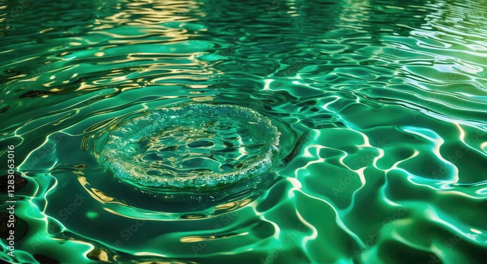 Poster rippling turquoise water surface in a swimming pool with a central water splash creating mesmerizing