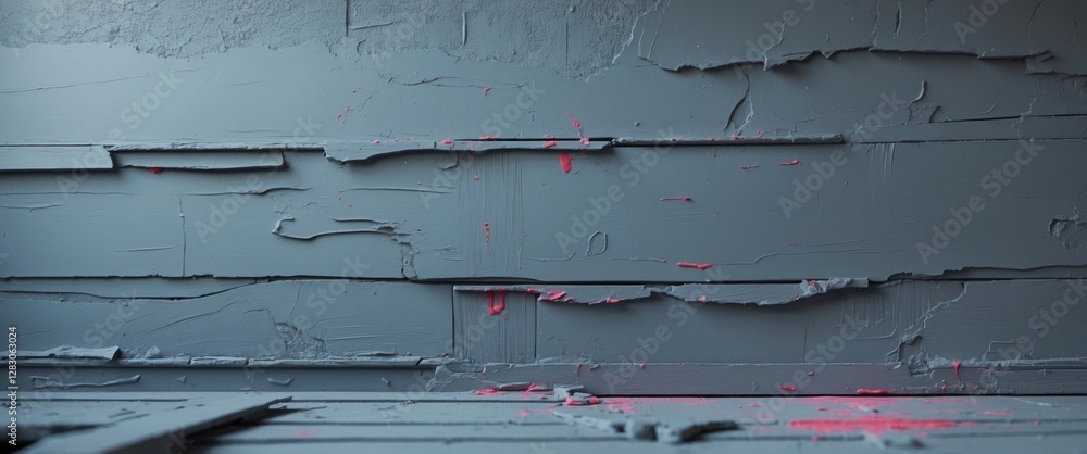 Poster textured gray wall with uneven paint layers and subtle pink drips creating an artistic backdrop for 
