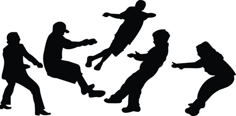 Silhouette of tug of war,Players  playing tug of war game ,Tug of war silhouette vector illustration