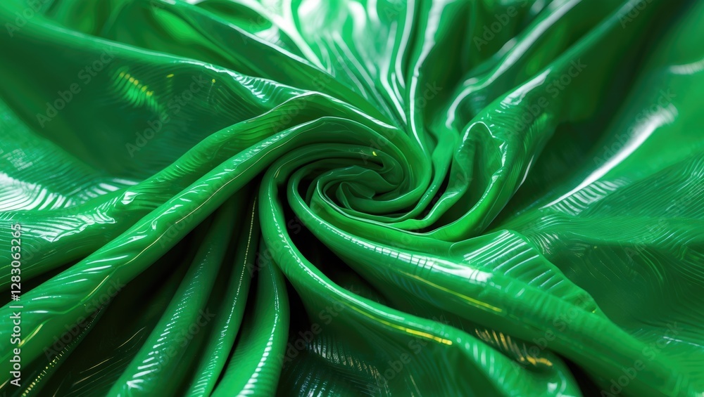 Poster lustrous green synthetic fabric texture showcasing fluid draping and intricate patterns ideal for de