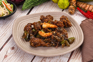 Manchirian breaded prawn with vegetables