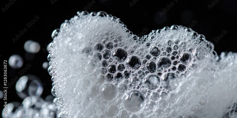 Aufkleber heart-shaped bubble foam on a black background with numerous soap bubbles in a romantic theme emphas