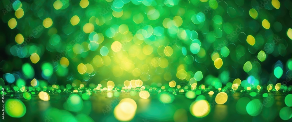 Aufkleber bokeh effect with blurred green and yellow lights on a vibrant green background creating a dreamy ab