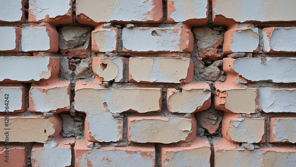 Aufkleber textured surface of an old weathered brick wall with chipped paint and visible cracks in the mortar 