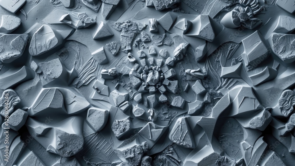 Aufkleber abstract textured surface with geometric shapes and patterns in a monochromatic blue color scheme.