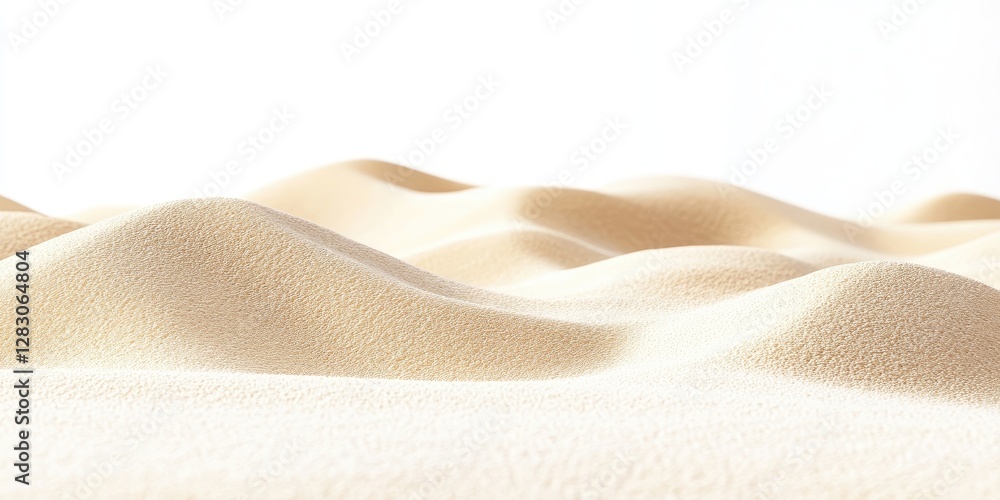Poster smooth beige sand dunes creating gentle waves on a bright white backdrop with soft shadows highlight