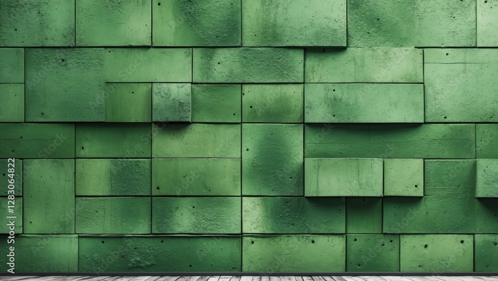 Poster textured green concrete wall with varying shades and dimensions creating an abstract background for 