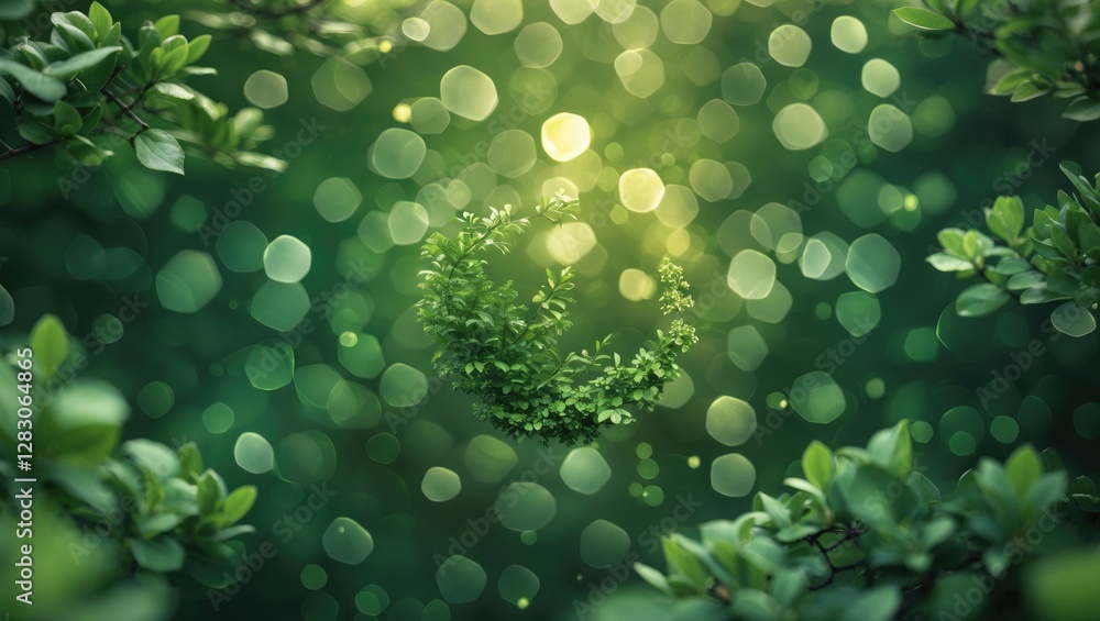 Poster lush green bokeh background with circular shapes and soft light creating an abstract nature theme id