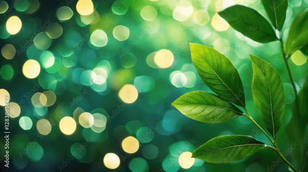 Aufkleber lush green leaves against a vibrant bokeh background creating a calming natural abstract atmosphere 