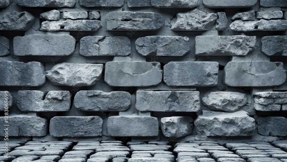 Poster textured grey stone wall with rustic brickwork showcasing an abstract pattern, ideal for backgrounds