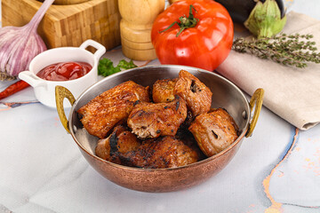 Grilled pork neck meat shashlik