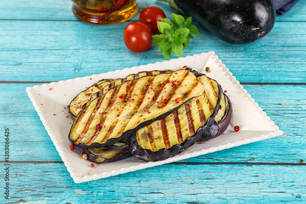 Poster Grilled eggplant slices for snack