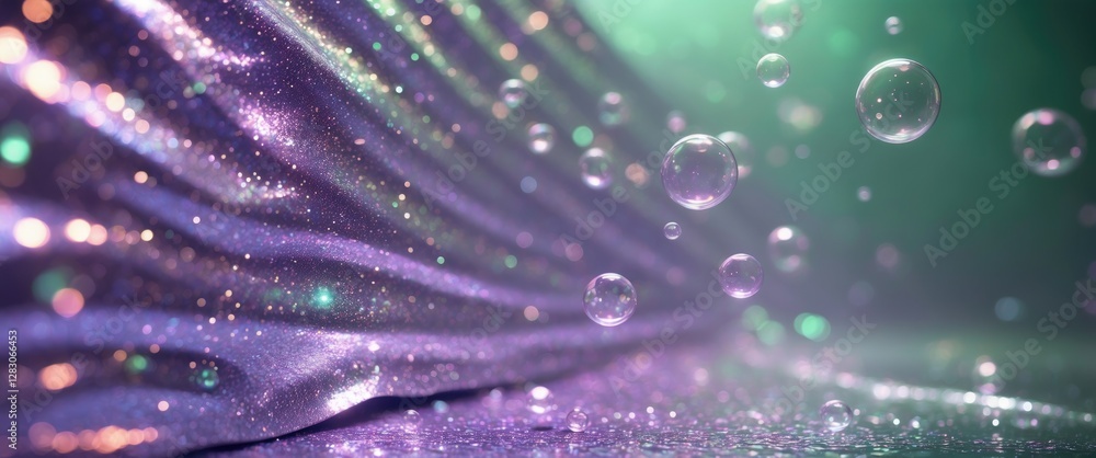 Poster violet glitter texture with emerald haze and bubbles creating an abstract sparkling background for c