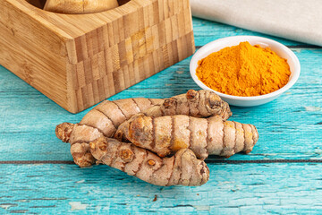 Fresh aroma tumeric roots heap