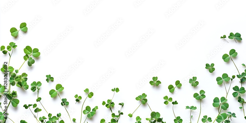 Leinwandbilder lush green clover branches artfully arranged at the bottom of a pristine white background providing 