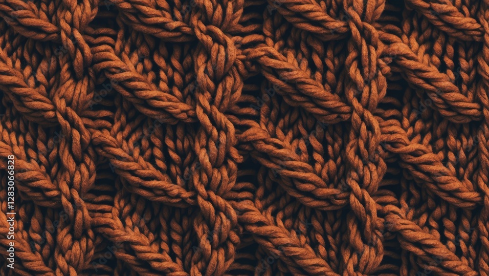 Aufkleber Textured closeup of intricate brown knitting pattern creating a warm, abstract background suitable for design and craft projects.